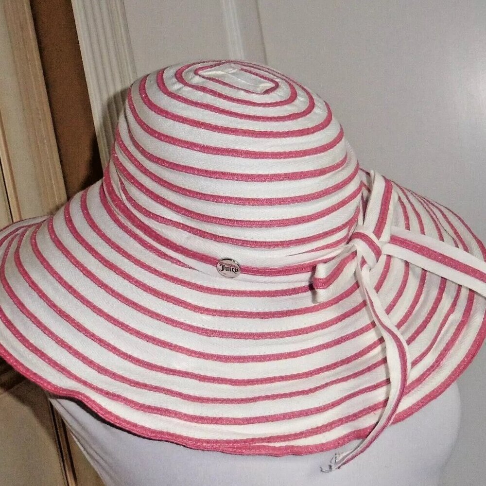 Juicy Couture Striped Floppy Summer Beach Hat NWT Watermelon Red Stripes